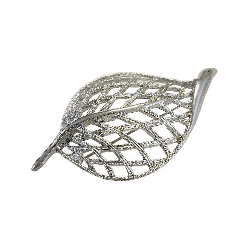 Vintage Sarah Coventry Open Work Leaf Brooch Signed, 3" Long